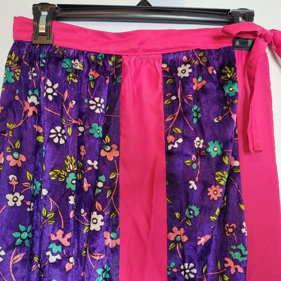 Vintage Maxi Skirt Purple Velour Bright Pink Side Closure No Tags Handmade - Picture 2 of 10